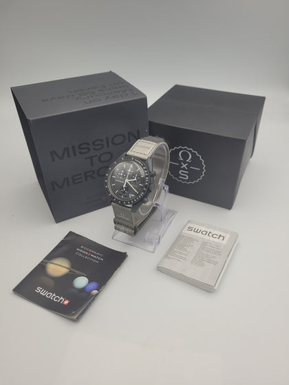 Omega x Swatch Mission To Mercury grey quartz chronograph watch Boxed with papers and original receipt