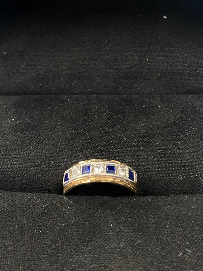 9ct Gold Ring With Blue And White Pave Set Stones