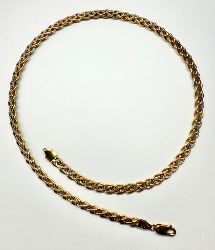 9ct yellow and white gold twist link necklace 15.5