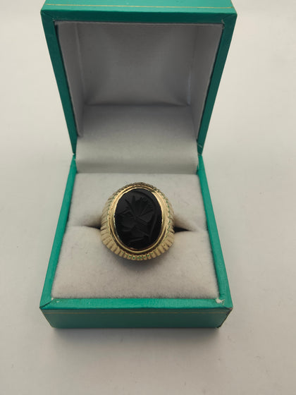 9CT Gold Hematite Ring Size Q Grams 6.44