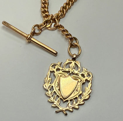 9ct Gold Double Albert pocket watch 18” chain with T bar