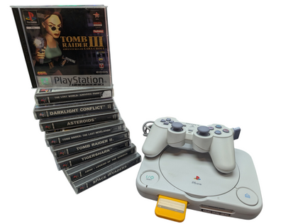 SONY PS ONE PLAYSTATION ONE CONSOLE + 9 GAMES + OFFICIAL CONTROLLER