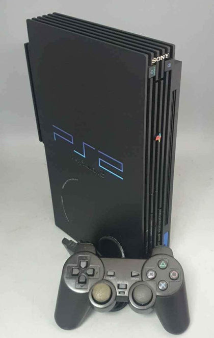 Playstation 2 Console, Black, Discounted, with network adapter, leads and one controller.