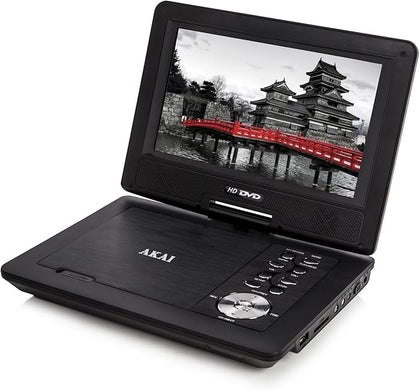 Akai A51006 Portable DVD Player with SD Card Reader, USB Port, 10 Inch LCD Wide-Screen, Zoom Function, 270 Degree Swivel Screen, Rechargeable Battery,