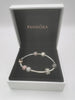 Pandora Bracelet with 6 charms and rose plated heart clasp Hallmarked(ALE) and Boxed