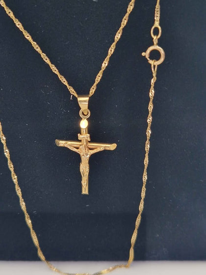 9ct Yellow Gold Twisted Chain Necklace With Crucifix Pendant - 1.49 Grams - 18