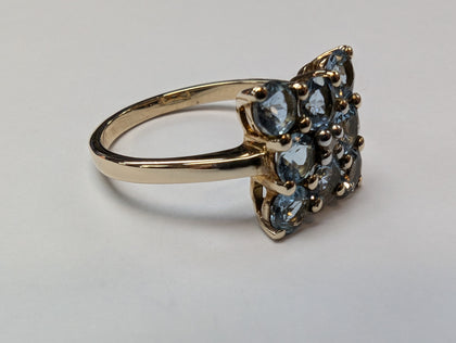 9CT GOLD RING WITH SKY BLUE STONES SIZE N 1/2 PRESTON STORE