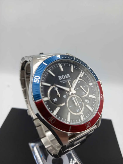 Hugo Boss Pepsi Dial HB4871 Mens Watch Stainless Steel **Like New**