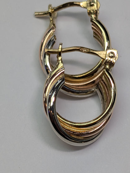 9ct white/yellow gold twist earrings