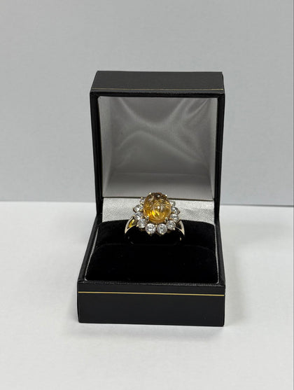 9ct Gold Ring, C/Z Yellow Stone ( Size O ) 5.21g - ** Hallmarked **