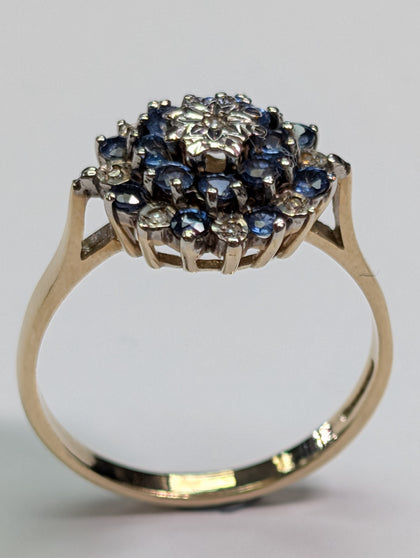 9ct gold diamond & blue stone ring