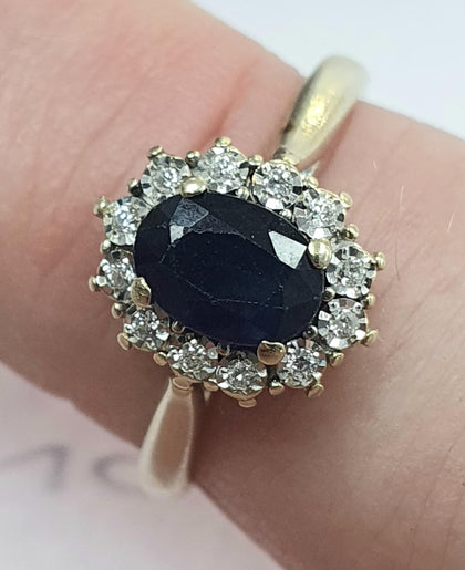 9ct White Gold Diamond + Sapphire Ring.