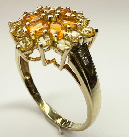 9ct gold orange fire flower ring size U