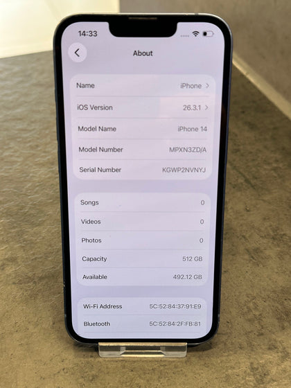 Apple iPhone 14 - 512GB - Blue (Unlocked) BH 86%