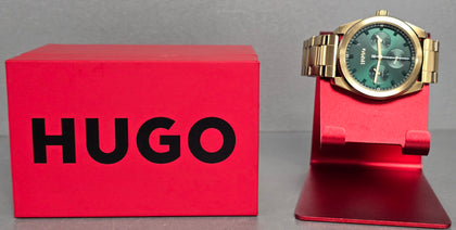 HUGO BRIGHT SPORT Men's 42mm Light Yellow Gold IP Bracelet Watch *Boxed*