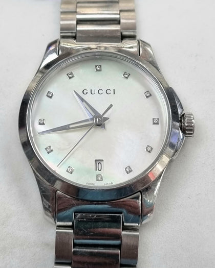 Gucci G-Timeless Mother of Pearl Diamond Dial Ladies Watch YA126542-Women's Gucci Watches-