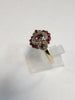 9CT Yellow Gold Ring with Red & Diamond (not carated) Stones - Size P - 3.14g - Hallmarked