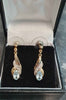 9ct yellow Gold Dangle Earrings with Pale Blue & Clear Stones - 1.7g