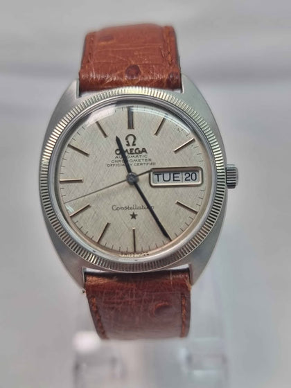 DX Omega Consillation 1968 Vintage Automatic Mid-Size Day/Day Watch - 18CT White Gold Fluted Bezel - Linen Dial - Unboxed With Non-Omega Leather Strap