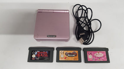 Game Boy Advance SP AGS-001 Console Pearl Pin & 3 Games