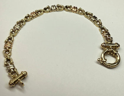 9CT GOLD YELLOW/ROSE/WHITE GOLD BRACELET 7.5