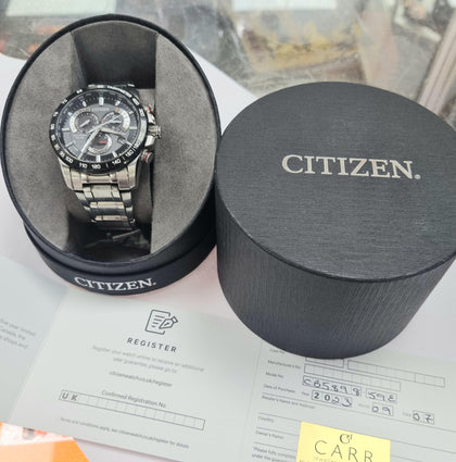 Citizen Mens Eco-Drive Perpetual Chrono A-T Bracelet Watch CB5898-59E.