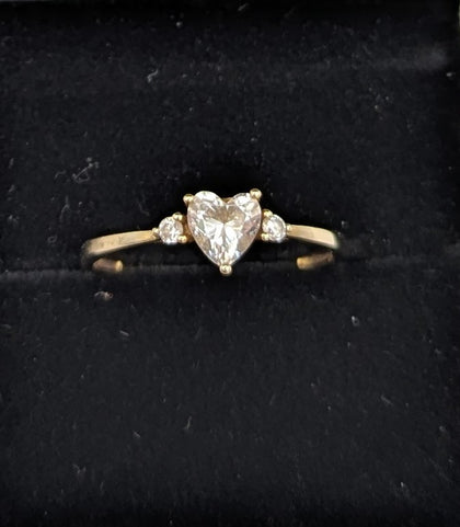 375 Hallmarked, Yellow Gold, Heart Shaped Stone on Thin Band, Engraved 'I Love You', Size N/6 1.15g