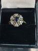 18ct - Yellow Gold Ring with Blue and Clear Stones  - Size L