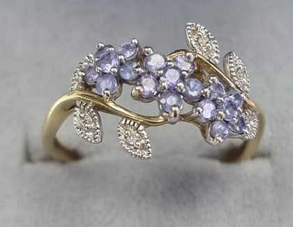 9ct Gold Diamond + Amethyst Size 