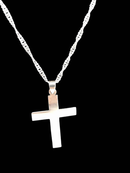 925 Sterling Silver Twist Chain Necklace With Cross Pendant - 24