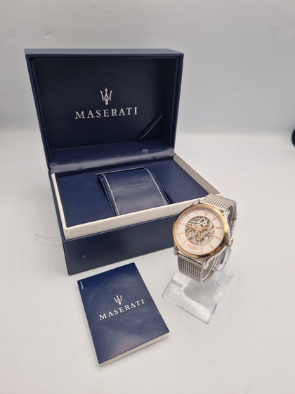 Maserati R8823118001 mens skeleton Automatic stainless steel watch with papers and box