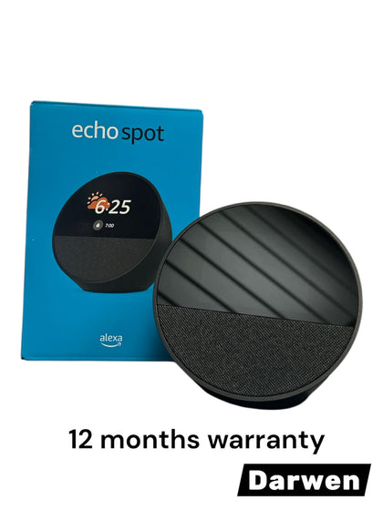 Echo Spot (newest gen), Smart alarm clock with vibrant sound + Alexa, Black