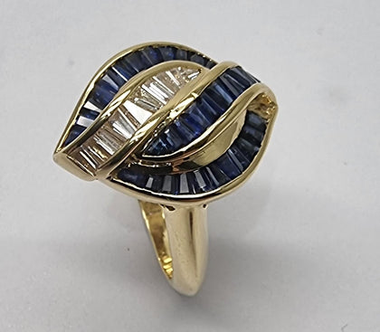 18ct Gold 0.90ct Sapphire and 0.30ct Diamond Marquise Ring- Size N (RRP £3350)