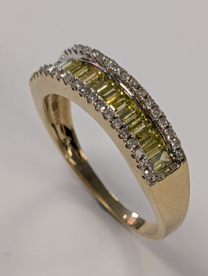 9ct gold diamond & yellow stone ring