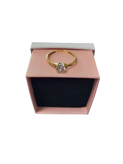 9ct Gold Ring Round Clear Stone Size P 1/2