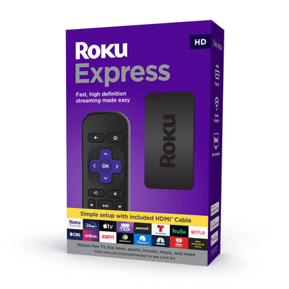 Roku Express | HD Roku Streaming Device with Simple Remote (no TV controls), Free & Live TV