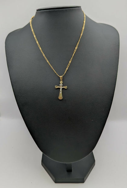 585 14CT, Yellow Gold, INRI Christ on Cross, Figaro Style chain With Decretive Inserts, 16