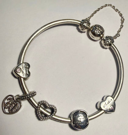 Silver Pandora Bangle with 6 Charms