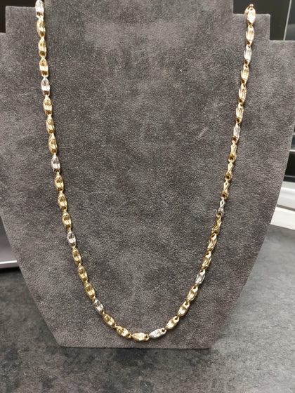 14ct Yellow & White Gold Nugget Link Chain - 24