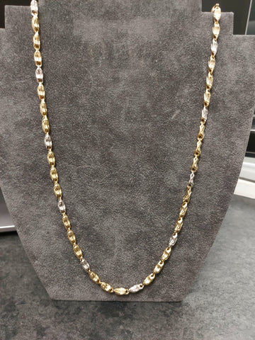 14ct Yellow & White Gold Nugget Link Chain - 24