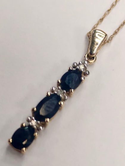 9ct Gold Necklace with Diamond and Sapphire Pendant 18”