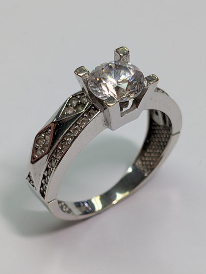 14ct White Gold Clear Stone Ring