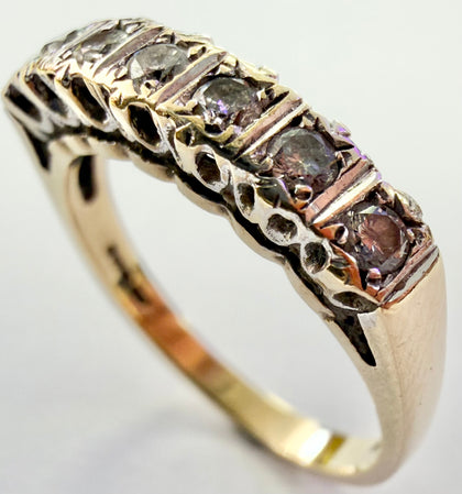 9ct yellow gold half eternity ring with 7 stone diamond size L 1/2