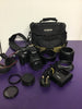 Canon EOS 1100D with lens, filter, batteries, charger and bag.