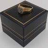 9ct Yellow gold ring with white stones 5.3g Boxed size P hallmarked