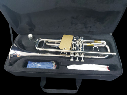 gear4music Student Trumpet with Carry Case, Silver Wind & Woodwind