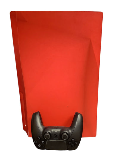 Playstation 5 Console with red skin and black pad Disc Edition
