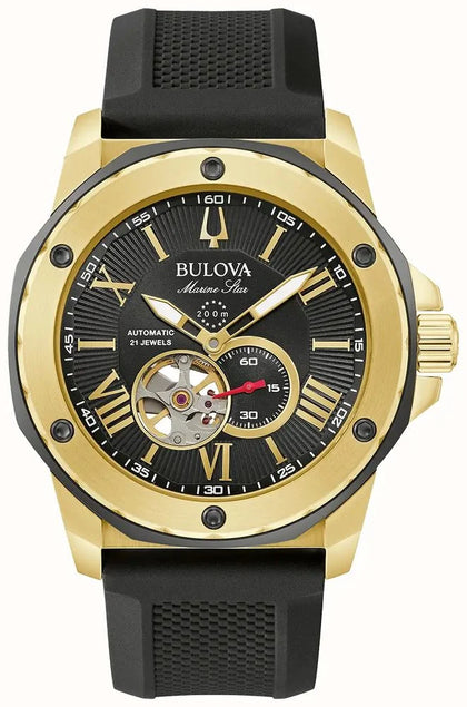 Bulova Bulova Men's Marine Star Automatic Black Dial / Black Silicone Strap RRP £399.99