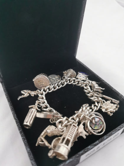 Silver Bracelet with 14 Charms (925 Hallmarked), 58.53Grams, Box Included, Approx., 8