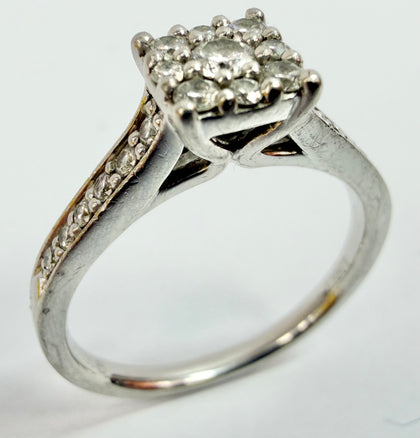 Platinum Diamond Cluster Ring Size K 1/2
